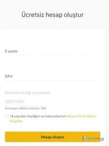 Binance Kayıt Olma Ekranı